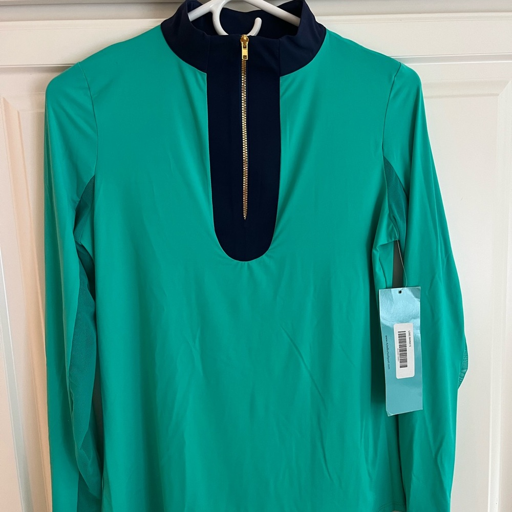 Elegant AB Sport Teal Long Sleeve Top with Navy Accents